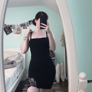 Black Bodycon Mini Dress with Lace Detail